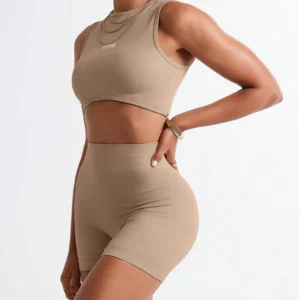 Women's 2 Piece Workout Sets Letter Print Crop Tank Top and High Waisted Biker Shorts
